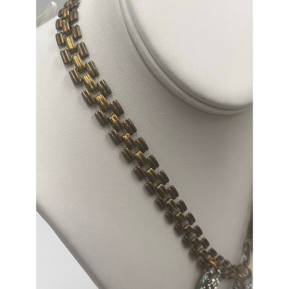 Lulu Frost Designer Signed Blue Crystal Chunky Statement Gold Tone Necklace - Picture 5 of 10